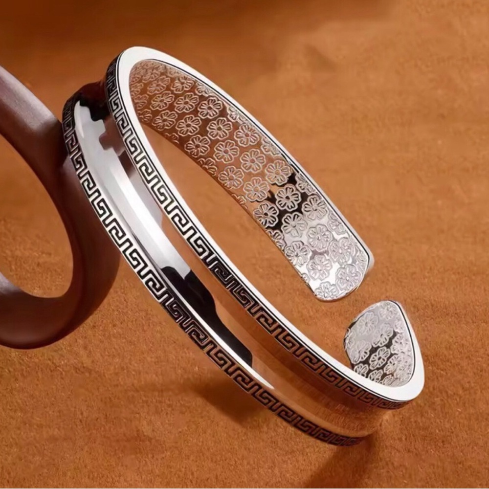 Sterling Silver Floral Engraved Cuff Bracelet